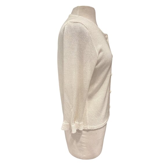 Vintage inspired Michael Simon Ivory Textured Knit Cardigan With 3/4 Sleeves & B - Picture 4 of 7